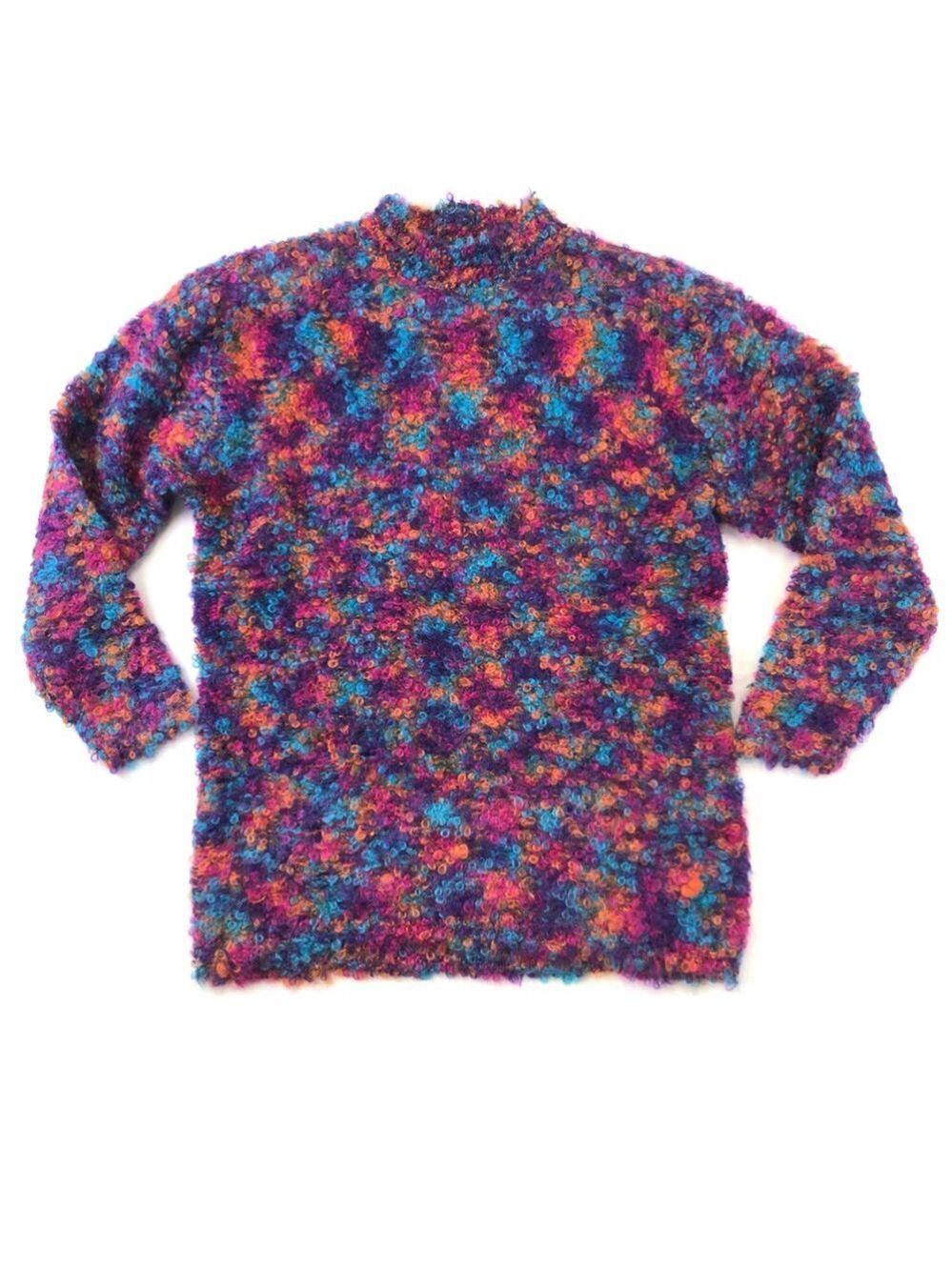 Kenji mohair blend vintage jeweltone popcorn curly bubble knit mock neck sweater